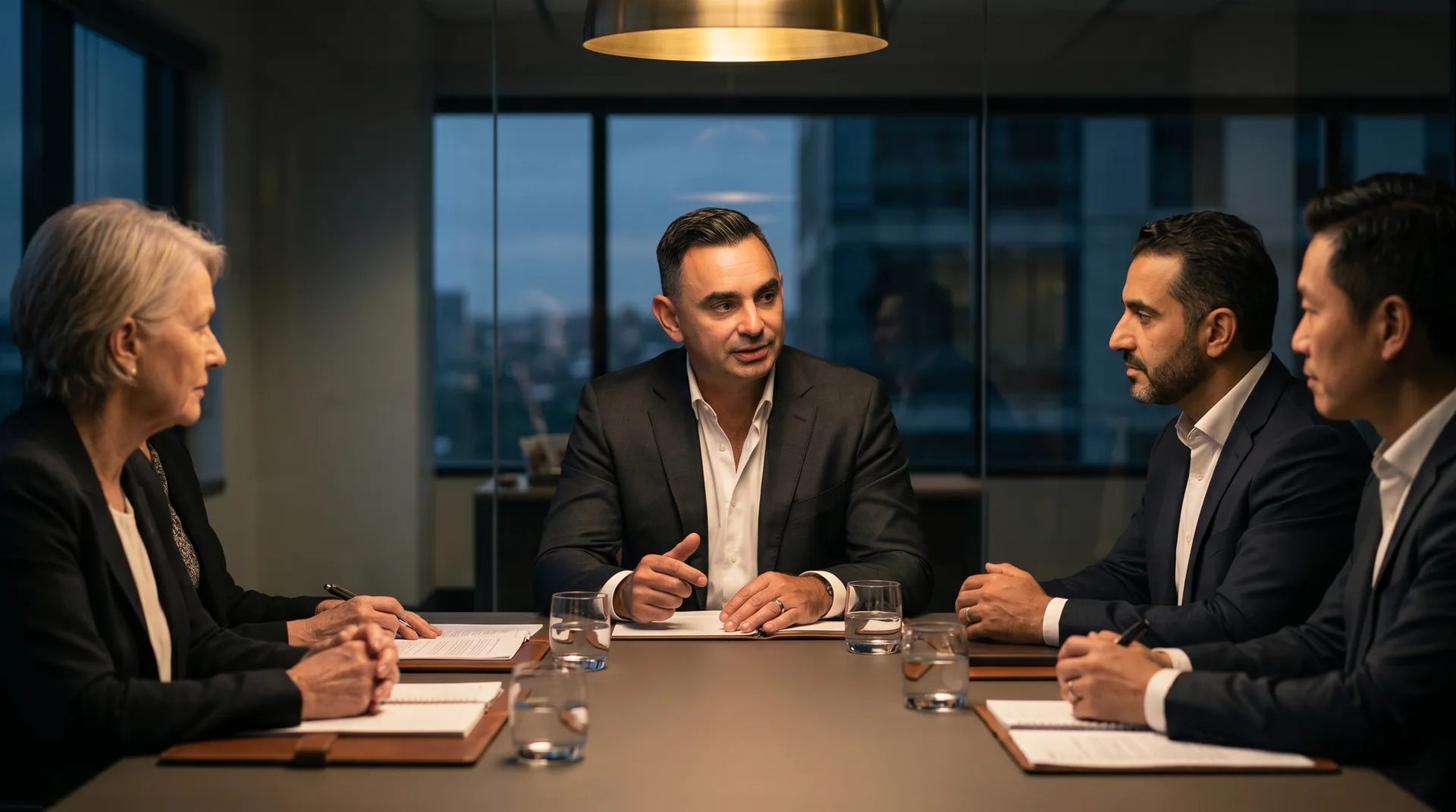 Will Turner in a boardroom advisory conversation with senior leaders