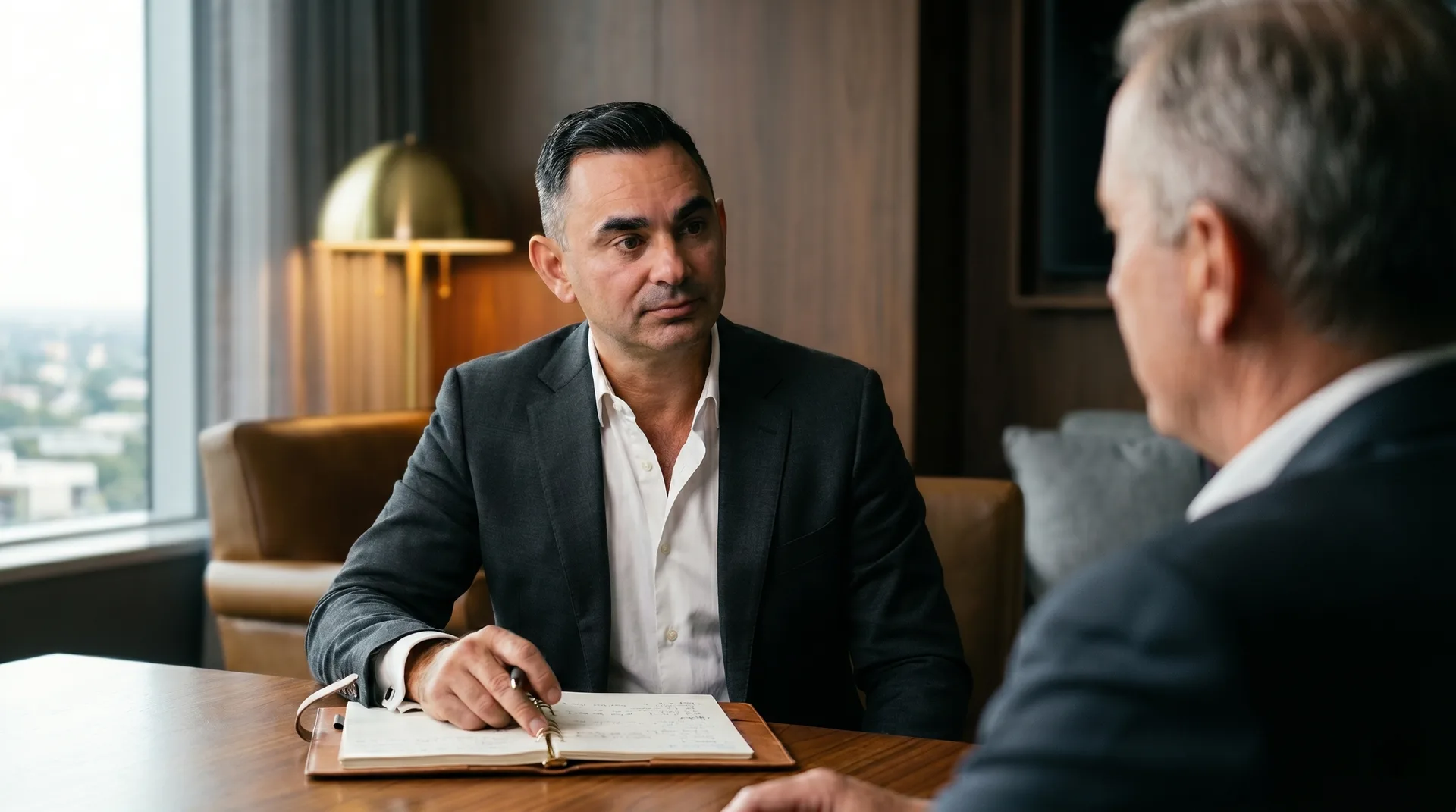 Will Turner in a one-to-one executive coaching conversation with a senior leader