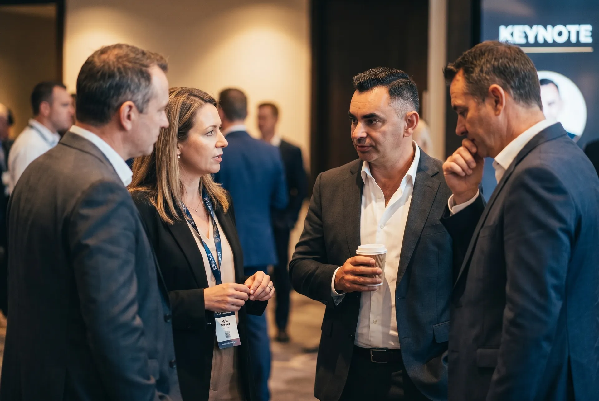 Will Turner in conversation with delegates after a keynote