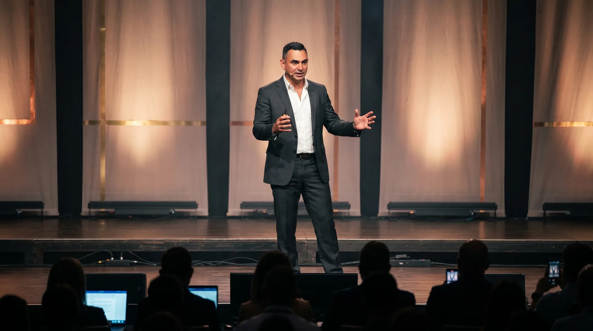 Will Turner delivering a keynote on a large professional conference stage