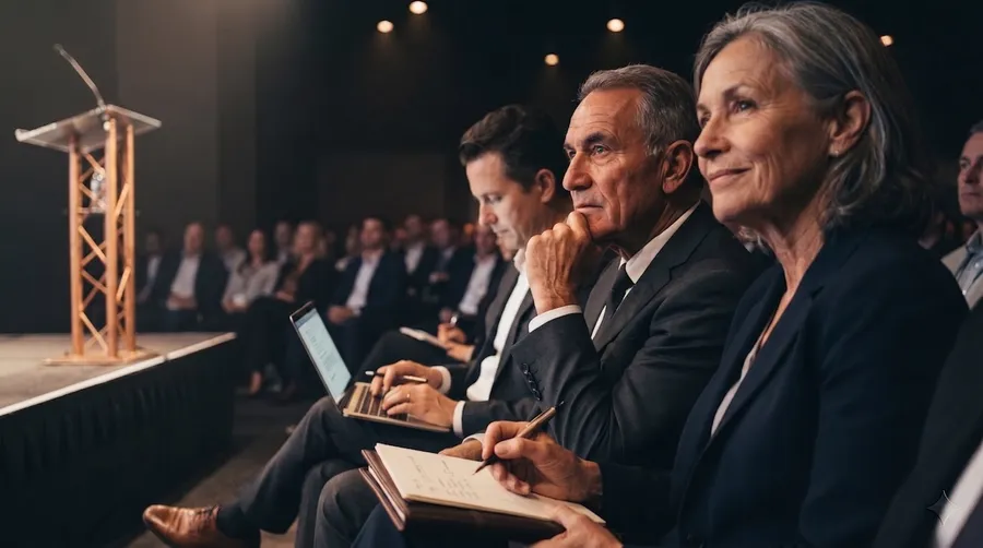 Audience watching the stage, thoughtful expressions